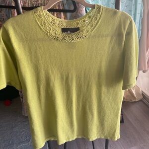Sag Harbor Lime Green Lace Neck Tee